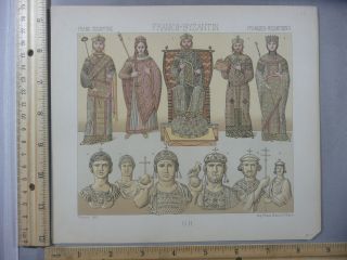 Rare Antique Vtg Byzantine France Costume Crowns Didot Litho Art Print