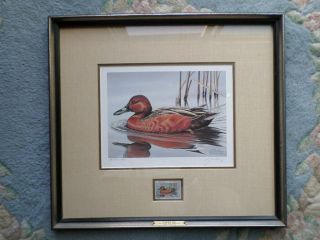 1985 Federal Duck Stamp Print Framed Cinnamon Teal Gerald Mobley Wild Wings