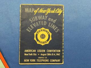 1947 Vest Pocket Map Of York City Subway Map Antique Color American Legion