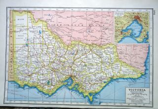 Antique Map State Of Victoria In Australia Harmsworth 1920