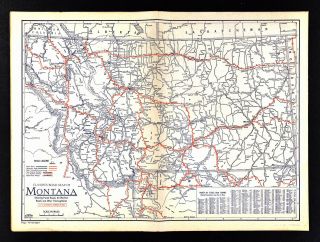 1930 Clason Auto Touring Road Map Montana & Yellowstone National Park Wyoming
