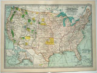 1902 Map Of The United States By The Century Company.  Antique.  Usa