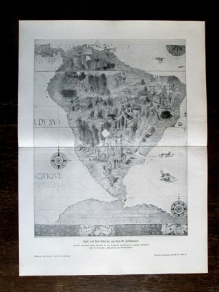 Antique map.  SOUTH AMERICA MAP OF 16th CENTURY.  H.  Kraemer.  1900 2
