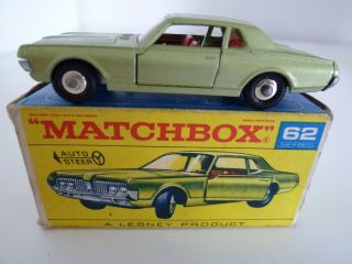 Vintage Matchbox Lesney No.  62c Mercury Cougar,  1968 Vnm