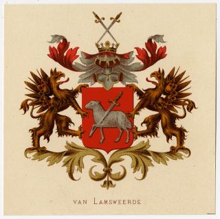 Antique Print - Heraldry - Coat Of Arms - Van Lamsweerde - Wenning - Rietstap - 1883