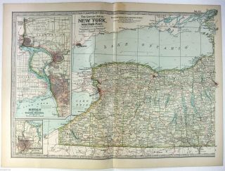 1902 Map Of Western York State By The Century Company.  Antique