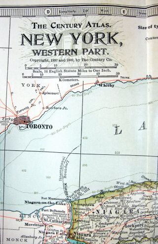 1902 Map of Western York State by The Century Company.  Antique 3