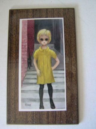 Big Eyes Child In Alley With Black Cat Masonite Plaque 1960 