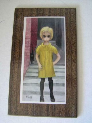 Big Eyes Child in Alley with Black Cat Masonite Plaque 1960 ' s by Keane 6x9.  5 2