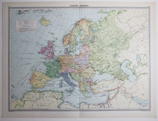 1920 Large Map Europe France Spain Italy Germany British Isles Steamer Routes