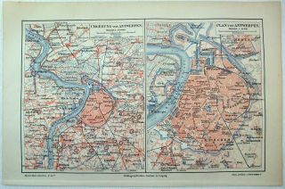 1905 City Map Of Antwerp,  Belgium By Meyers Antwerpen