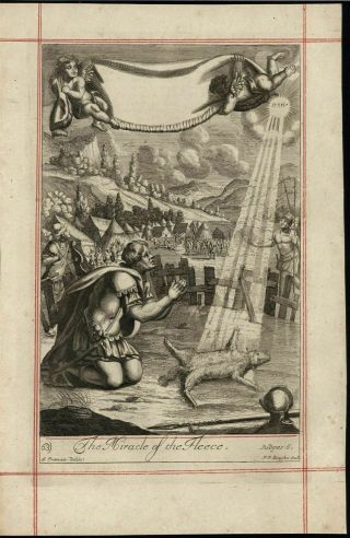 Gideon Seeks Assistance God Fleece Offering 1690 Old Engraved Print