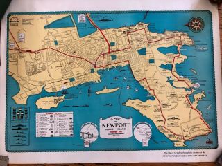 Rare Vintage Folk Art Map Of Newport Rhode Island 1954 A.  Hartley G.  Ward