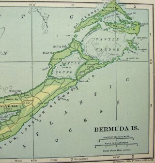 1910 Map of Bermuda by Dodd Mead & Company.  Antique 3