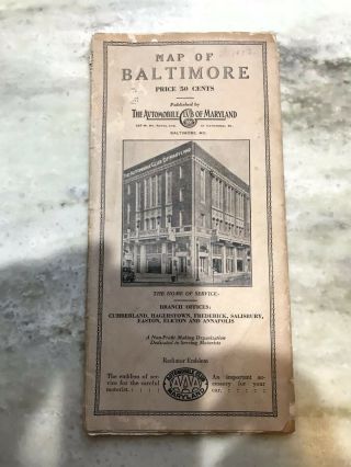 Automobile Club Of Maryland 1932 Antique Road Map Of Baltimore Maryland