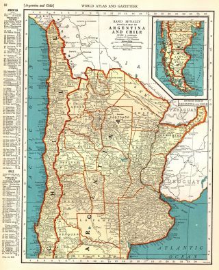 1942 Antique ARGENTINA and CHILE Map Vintage Map of Argentina & Chile 5035 3