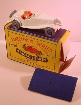 Moko Lesney Matchbox 19 White Mg Td Sports Car W/original Box