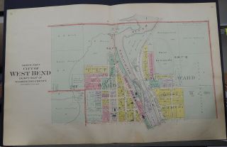 Wisconsin,  Washington County Map 1915 City of West Bend,  Two Double Pages Q2 22 2