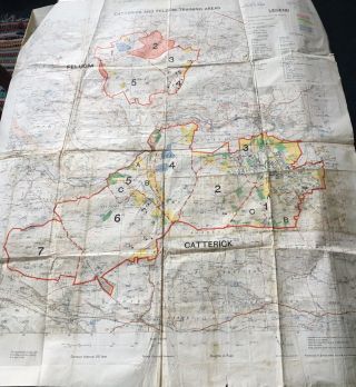 1957 Colour War Office Air Ministry Map Catterick Felton Training Area Post War