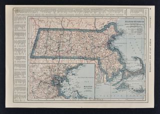 1917 Poates Map - Massachusetts - Boston Newton Worcester Fall River Cape Cod Ma