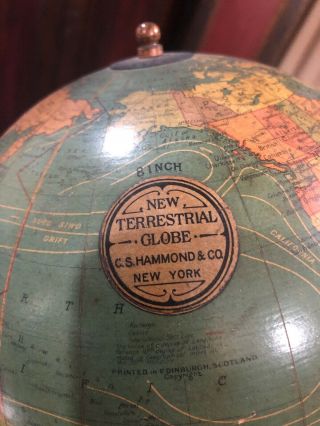 Antique Terrestrial 8 Inch Globe C S Hammond Company York Dated 1929 2