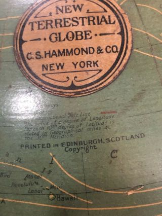 Antique Terrestrial 8 Inch Globe C S Hammond Company York Dated 1929 3