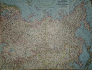 Vintage 1967 Soviet Union Map Authentic 50,  Year Old Nat Geo Map