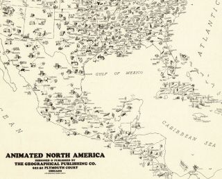 1931 Antique Animated North America Map Rare Size Map Of United States Map 6674