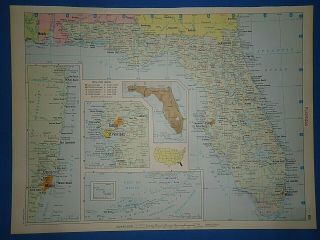 Vintage 1966 Florida - Miami - Tampa - Florida Keys - Naples Map Old