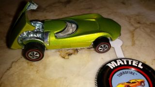 NEAR 1968 LIME GREEN TURBOFIRE WHITE INTERIOR REDLINE HOT WHEELS BUTTON 2