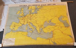 Vintage Europe Map Trade Routes 1300s Byzantine Empire Cloth School Map