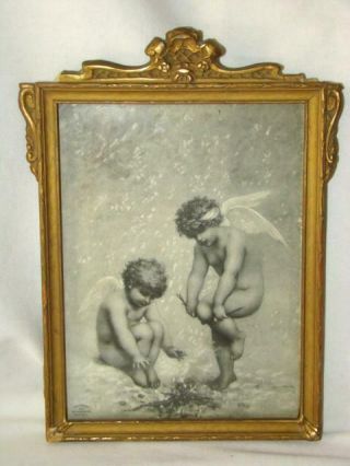 Antique 1899 Framed Winged Cherub Angels Print,  Ullman Mfg Co. ,  Ny