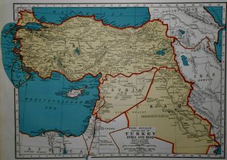 Vintage 1942 Atlas Map World War Ww Ii Syria,  Iraq,  Turkey,  Palestine,  Jerusalem