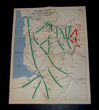 Ww2 D - Day Invasion Map Of Break Out By First United States Army 25/7 - 4/8 1944