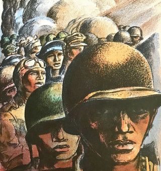 Lynd Ward Color Lithograph Wwii Era African American Soldiers Military