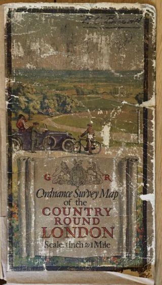 Vintage Ordnance Survey Cloth Map Of The Country Around London 1921