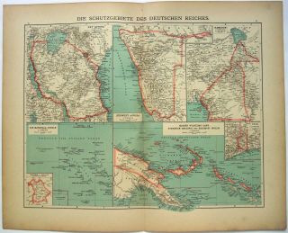 Colonies Of The German Empire - 1900 Map By Carl Wolf.  Antique