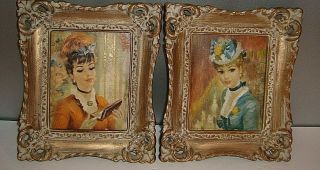 Vtg Cherry Jeffe Huldah Framed Paris Girl Portraits Prints 1950 - 60 