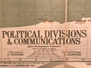 1921 Philips ' Comparative Wall Atlas Political Map Canvas Back Rare 2