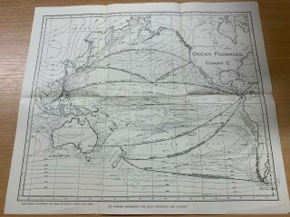 Antique C1910 Pacific " Ocean Passages V " Large 13.  25 " X 15.  5 " Maritime Chart Map