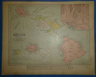 Vintage 1910 Hawaii Hawaiian Islands Maui Map Old Antique Atlas Map