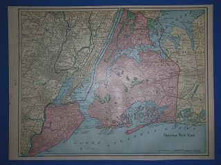 Vintage 1902 The 5 Boroughs Of York City Map Old Antique Atlas Map