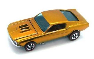 1968 Hot Wheels Redline Custom Mustang Honey Amber Gold W/ Ohs Open Hood Scoop