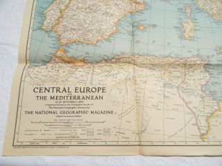 Central Europe & Mediterranean 9/1/39 Map National Geographic 1939