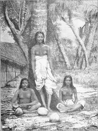 Oceania - Young Girls Of Tahiti In The Middle Of The 19th - Engraving From 19th