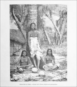 OCEANIA - YOUNG GIRLS of TAHITI in the middle of the 19th - Engraving from 19th 2