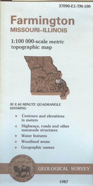 Usgs Topographic Map Farmington Missouri - Illinois 1987 - 100k -