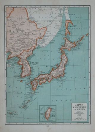 Vintage 1940 Map Japan Manchukuo Chosen (korea) Taiwan (formosa) Railroads China