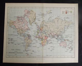 Antique Map: World Showing European Colonies In 1895 By F S Weller,  C 1900