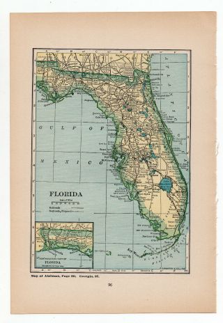 Map Of Florida United States Vintage 1926